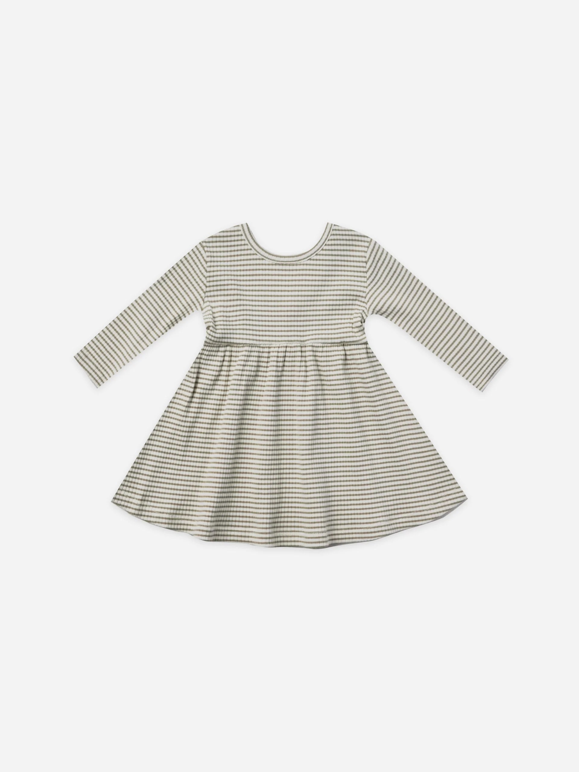 Ribbed Long Sleeve Dress in Fern Stripe  - Doodlebug's Children's Boutique