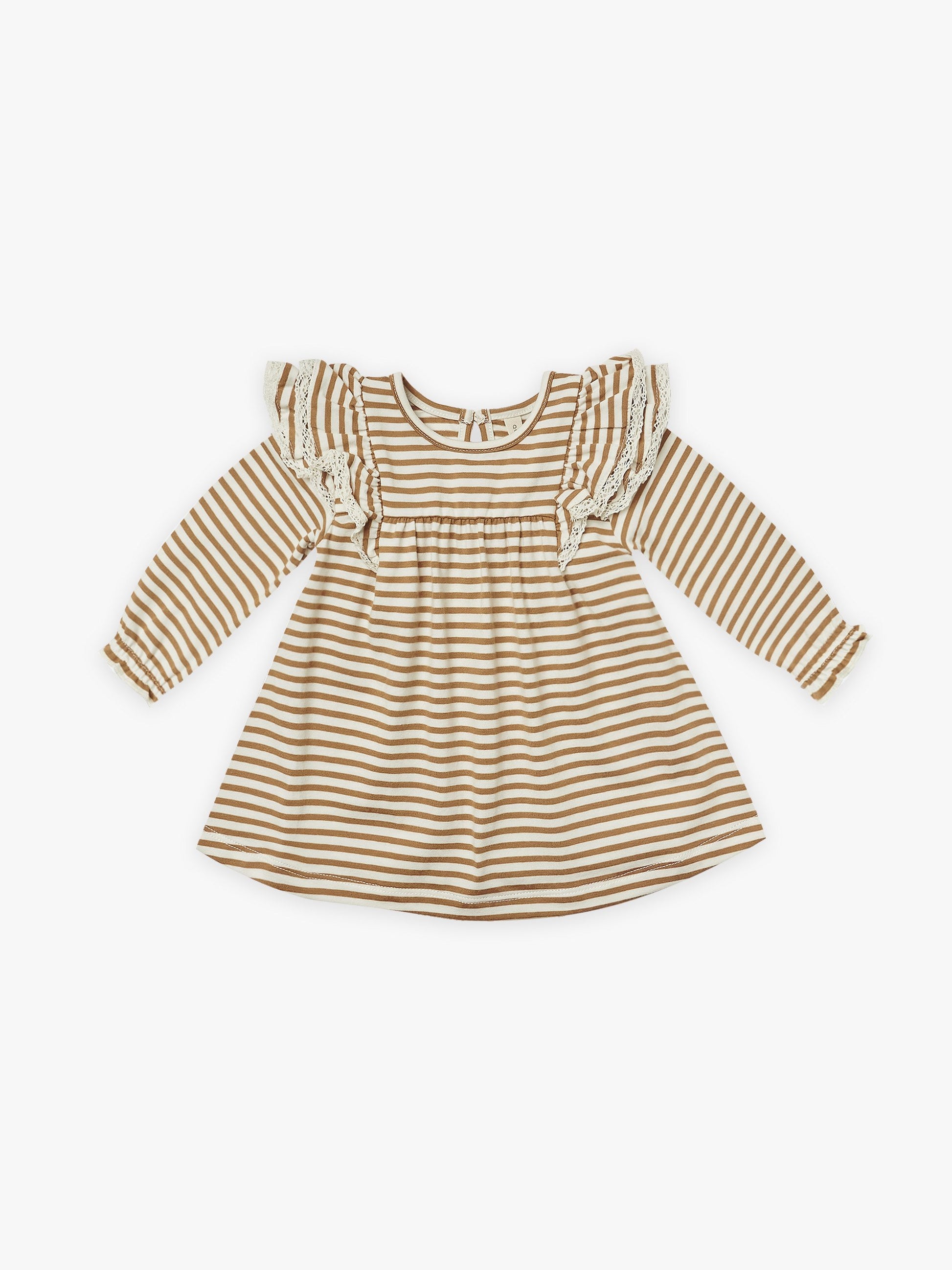 Long Sleeve Flutter Dress in Walnut Stripe  - Doodlebug's Children's Boutique