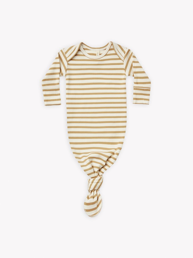 Ribbed Knotted Baby Gown in Honey Stripe  - Doodlebug's Children's Boutique