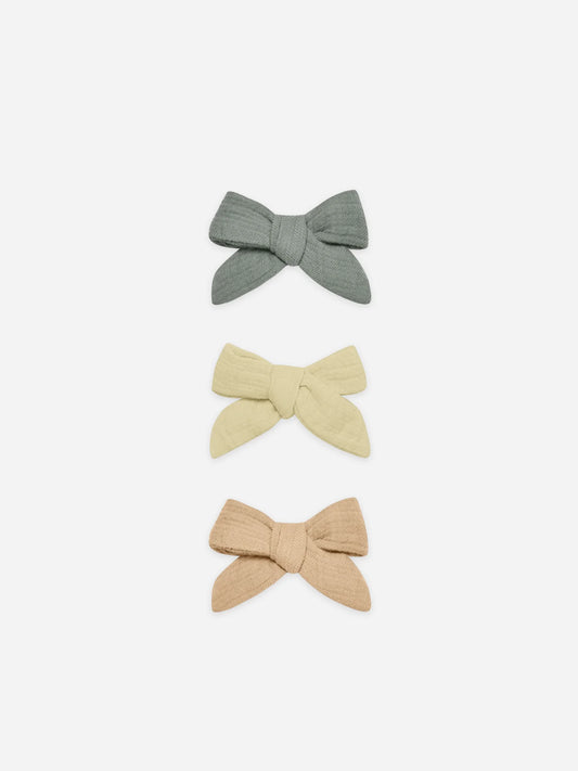 Bow with Clip Set sea green, yellow, apricot  - Doodlebug's Children's Boutique
