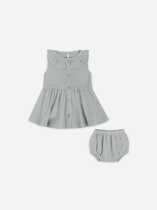 Waffle Collar Tank Dress in Sky  - Doodlebug's Children's Boutique