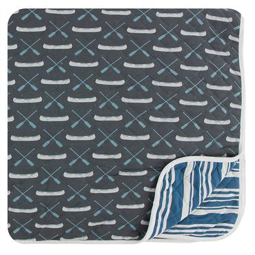 Print Quilted Toddler Blanket in Stone Paddles and Canoe Fishing Stripe  - Doodlebug's Children's Boutique