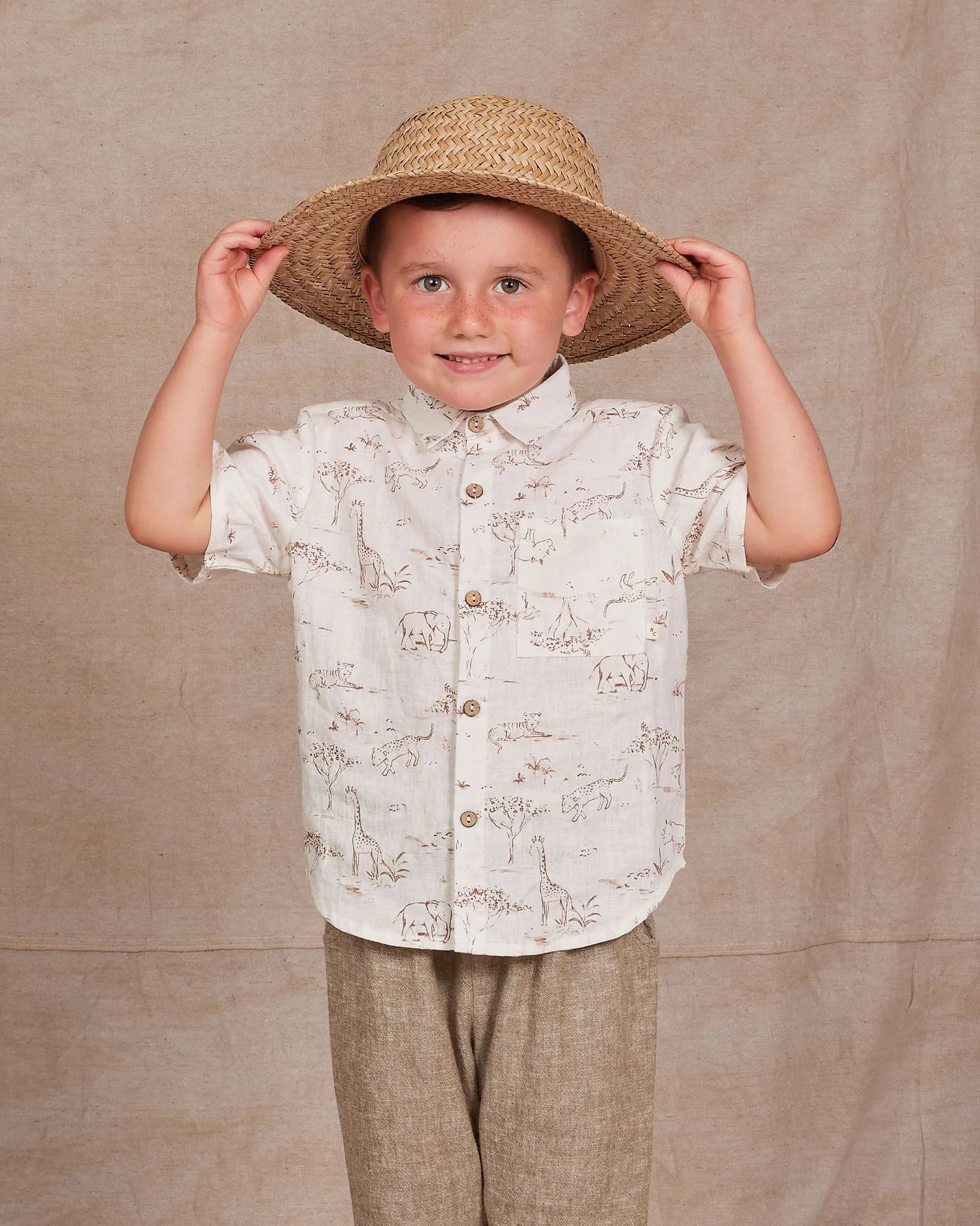 Short Sleeve Shirt in Safari Toile  - Doodlebug's Children's Boutique