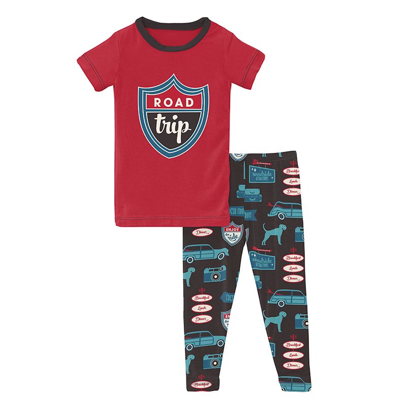 Short Sleeve Graphic Tee Pajama Set in Midnight on the Road  - Doodlebug's Children's Boutique