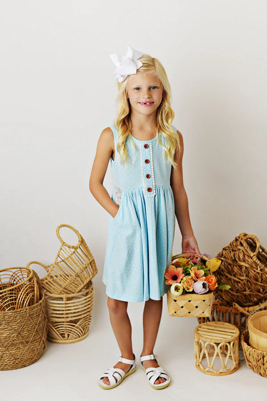 Blue Polka Dot Dress with Pockets  - Doodlebug's Children's Boutique