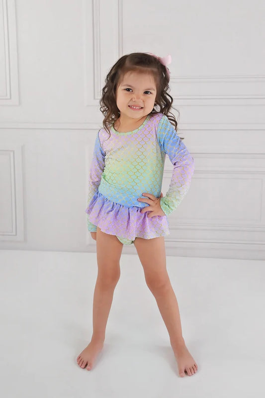 Two Piece Long Sleeve Swim in Ombré Under the Sea  - Doodlebug's Children's Boutique