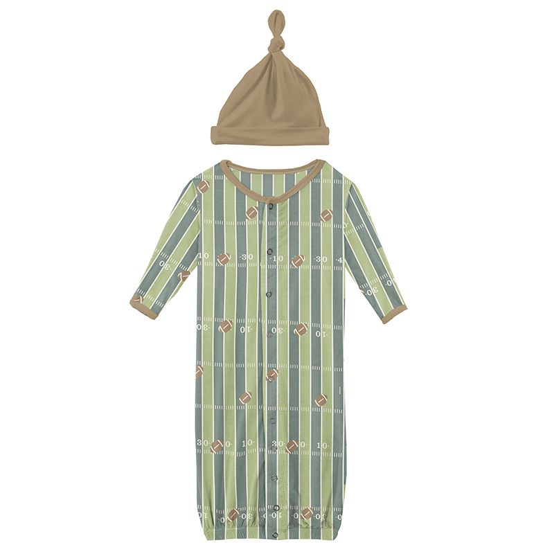 Print Layette Gown Converter and Knot Hat Set in Football  - Doodlebug's Children's Boutique
