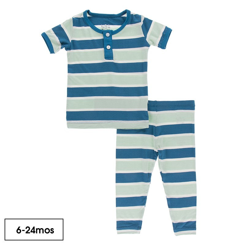 Short Sleeve Henley Pajama Set in Seaside Cafe Stripe  - Doodlebug's Children's Boutique