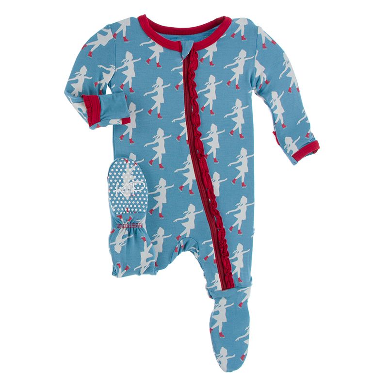 Print Muffin Ruffle Footie with Zipper in Blue Moon Ice Skater  - Doodlebug's Children's Boutique