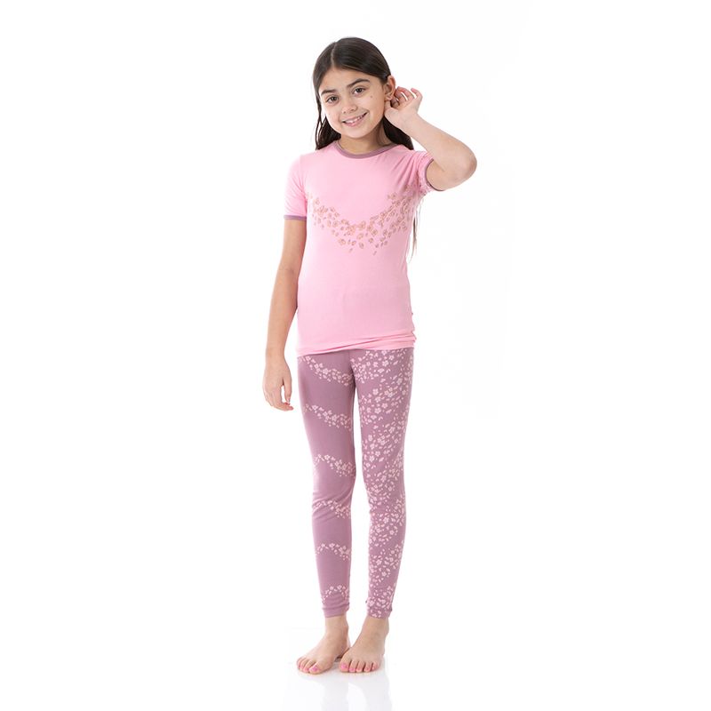 Short Sleeve Graphic Tee Pajama Set in Elderberry Sakura Wind  - Doodlebug's Children's Boutique