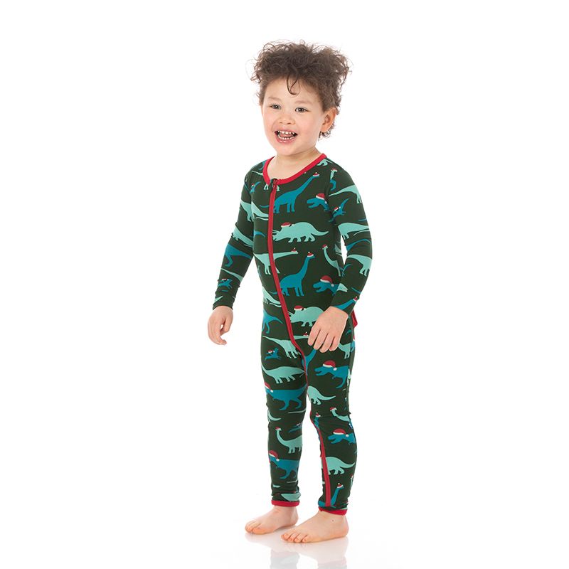 Print Coverall with Zipper in Santa Dinos  - Doodlebug's Children's Boutique