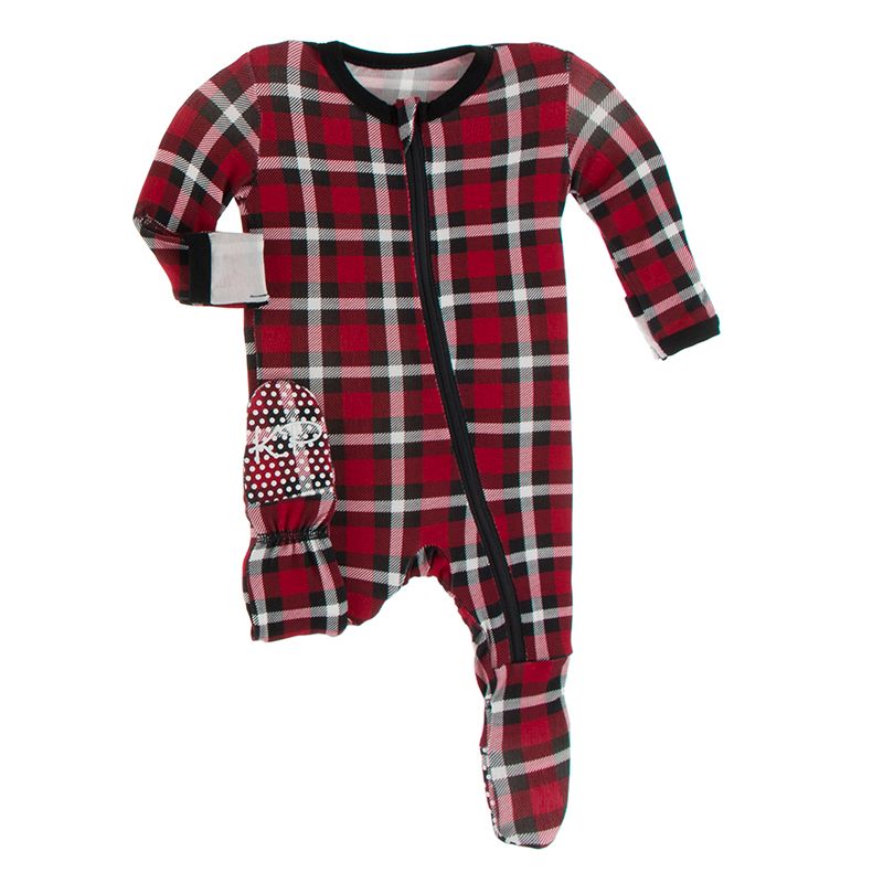 Print Footie with Zipper in Crimson Holiday Plaid  - Doodlebug's Children's Boutique