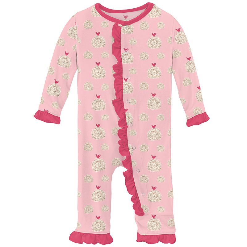 Print Muffin Ruffle Coverall with Zipper in Lotus Hay Bales  - Doodlebug's Children's Boutique