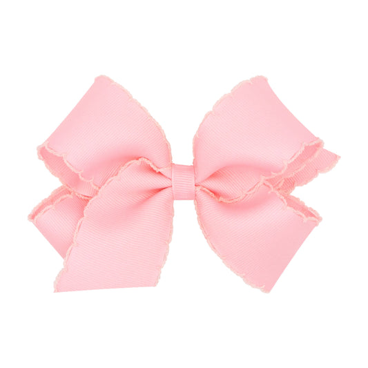 Light Pink Moonstitch Medium Bow  - Doodlebug's Children's Boutique