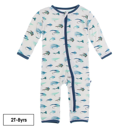 Print Coverall with Zipper in Natural Fishing Flies  - Doodlebug's Children's Boutique