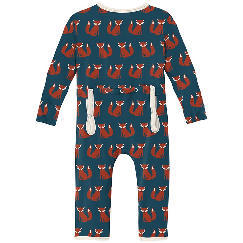 Print Coverall with Zipper in Peacock Fox  - Doodlebug's Children's Boutique