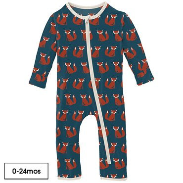 Print Coverall with Zipper in Peacock Fox  - Doodlebug's Children's Boutique