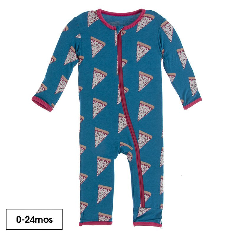 Print Footie with Zipper in Seaport Pizza Slices  - Doodlebug's Children's Boutique