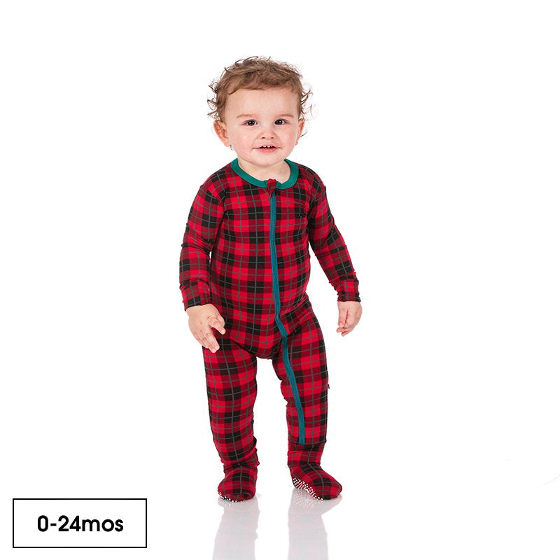 Print Footie with Zipper in Anniversary Plaid  - Doodlebug's Children's Boutique