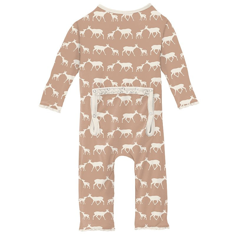 Print Muffin Ruffle Coverall with Zipper in Doe and Fawn  - Doodlebug's Children's Boutique