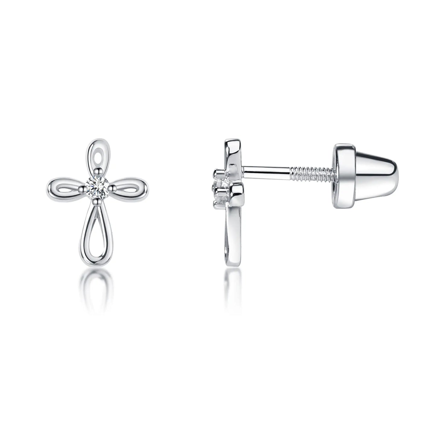 Sterling Silver Screw-Back Cross Earrings  - Doodlebug's Children's Boutique