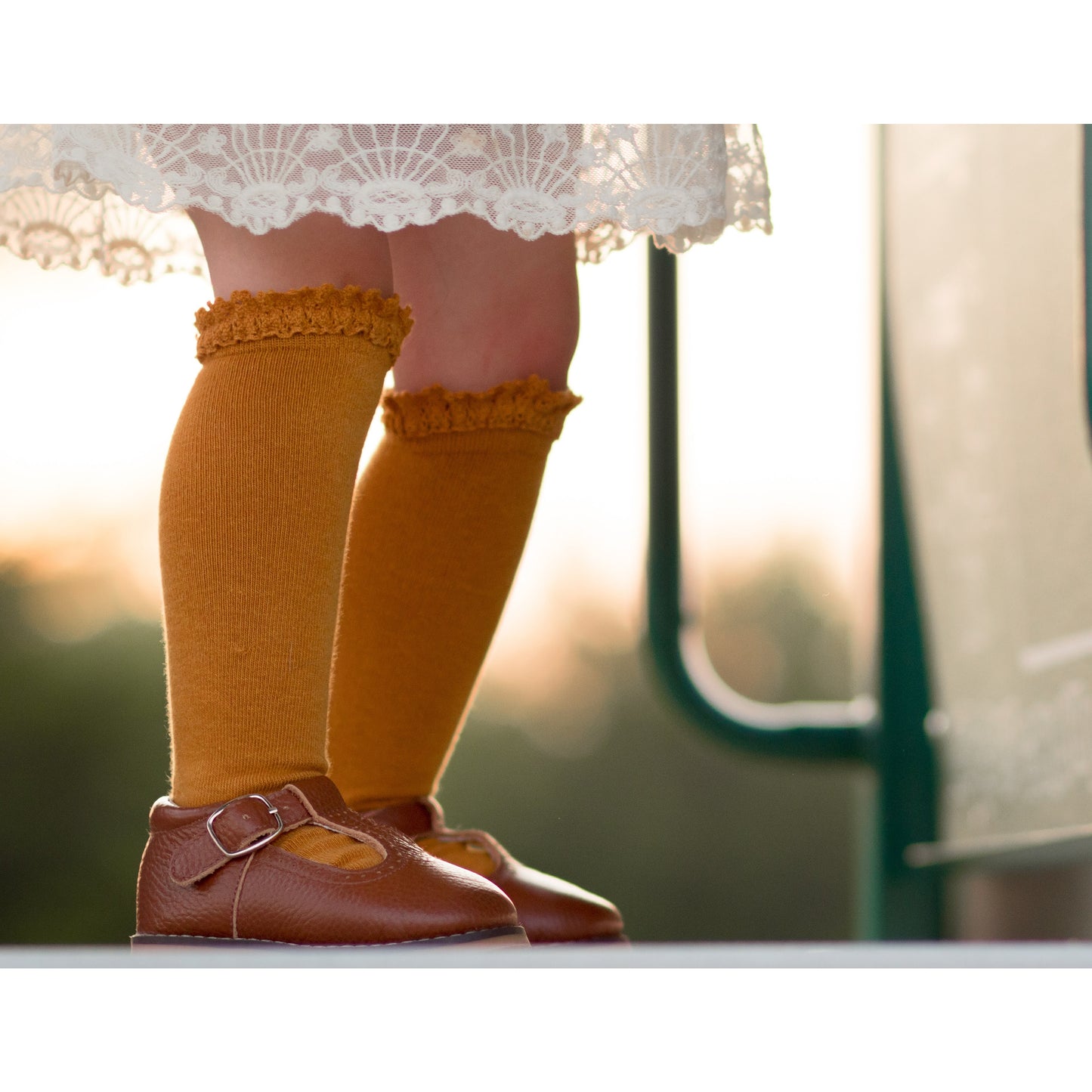 Lace Top Knee Highs in Mustard Lace  - Doodlebug's Children's Boutique