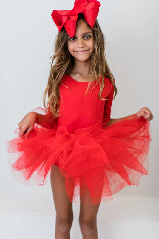 Red 3/4 Sleeve Tutu Leotard  - Doodlebug's Children's Boutique