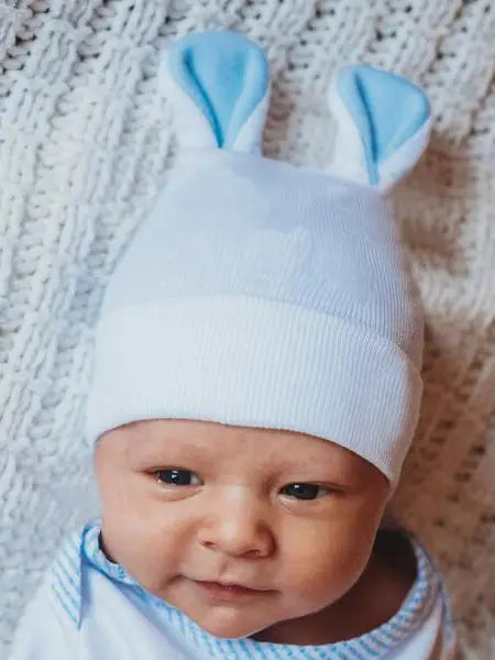 Blue Bunny Ears Newborn Hospital Hat  - Doodlebug's Children's Boutique