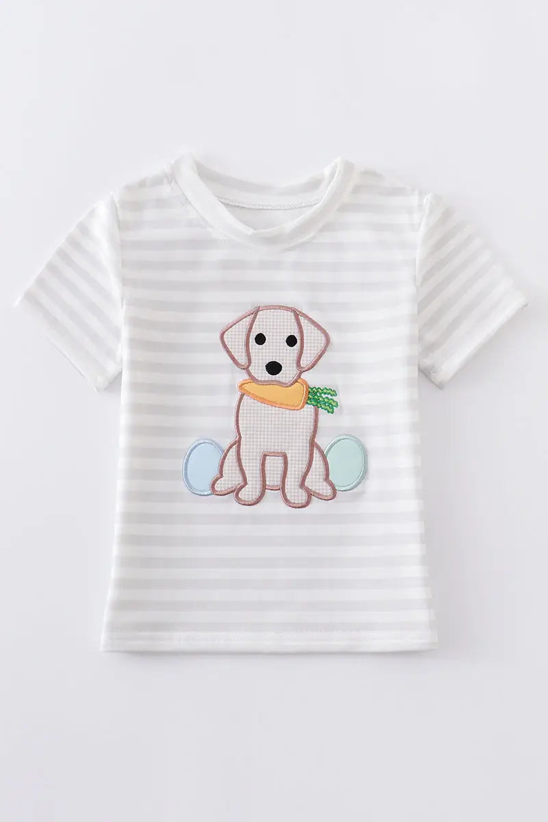 Easter Dog Eggs Applique Stripe Tee  - Doodlebug's Children's Boutique
