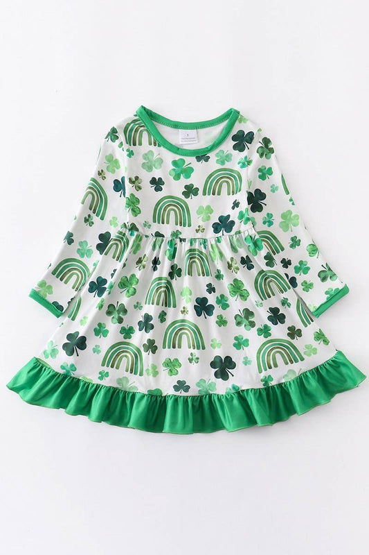 Rainbow Clover Ruffle Dress  - Doodlebug's Children's Boutique