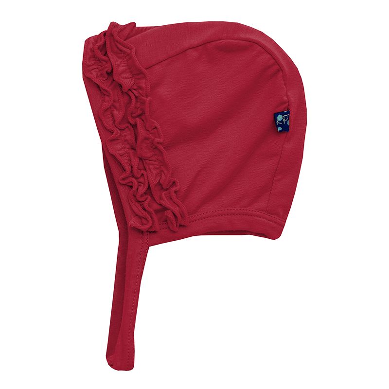 Solid Ruffle Bonnet in Crimson  - Doodlebug's Children's Boutique