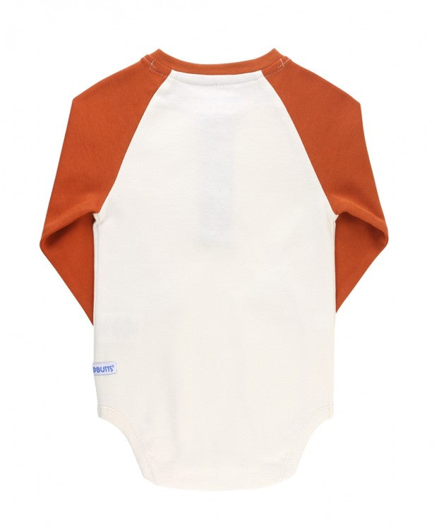 Raglan Henley Bodysuit in Orange Spice and Ivory  - Doodlebug's Children's Boutique