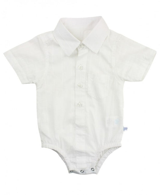 White Dobby Button Up Bodysuit  - Doodlebug's Children's Boutique