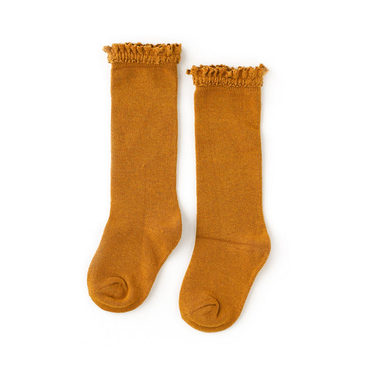 Lace Top Knee Highs in Mustard Lace  - Doodlebug's Children's Boutique