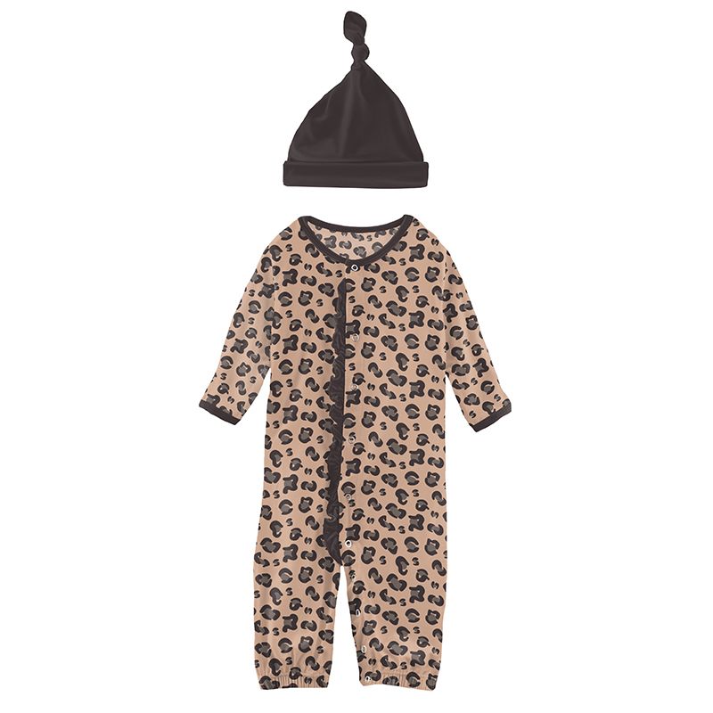 Print Ruffle Layette Gown Converter and Knot Hat Set in Suede Cheetah Print  - Doodlebug's Children's Boutique