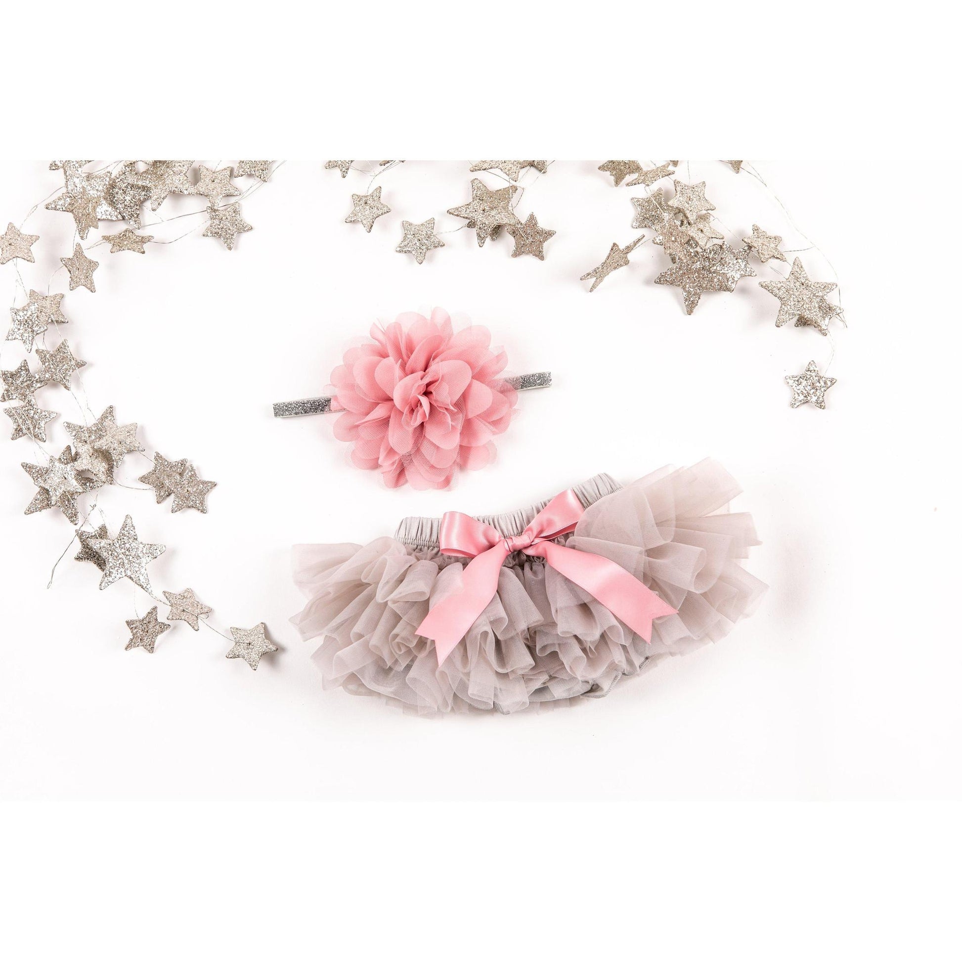 Gray and Vintage Pink Tutu Bloomer with Headband  - Doodlebug's Children's Boutique
