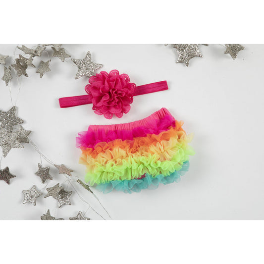 Neon Rainbow Ruffle Bum Bloomer with Headband  - Doodlebug's Children's Boutique