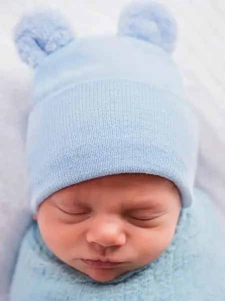 Blue Fuzzy Bear Newborn Hospital Hat  - Doodlebug's Children's Boutique