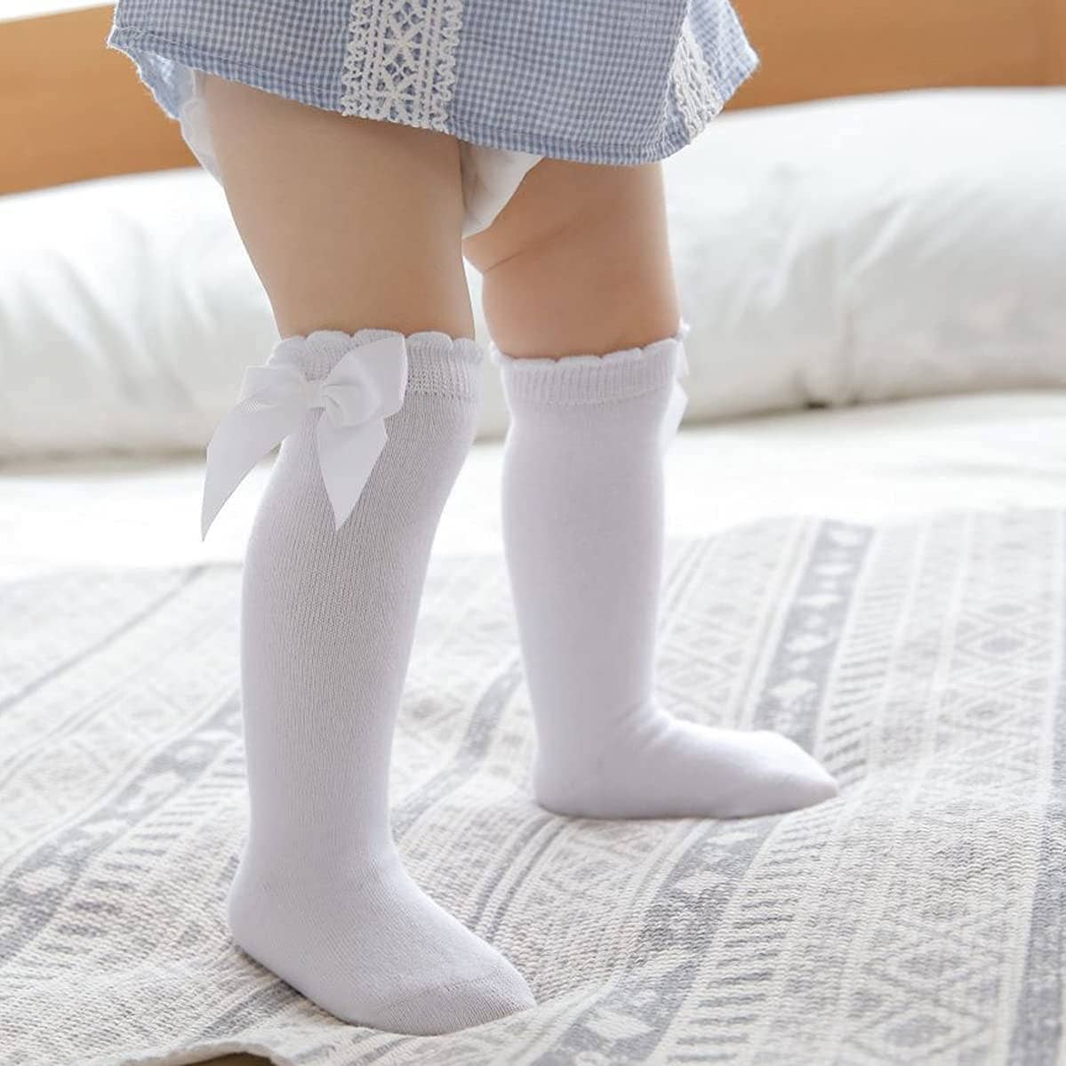 Knee High Bow Socks in White  - Doodlebug's Children's Boutique