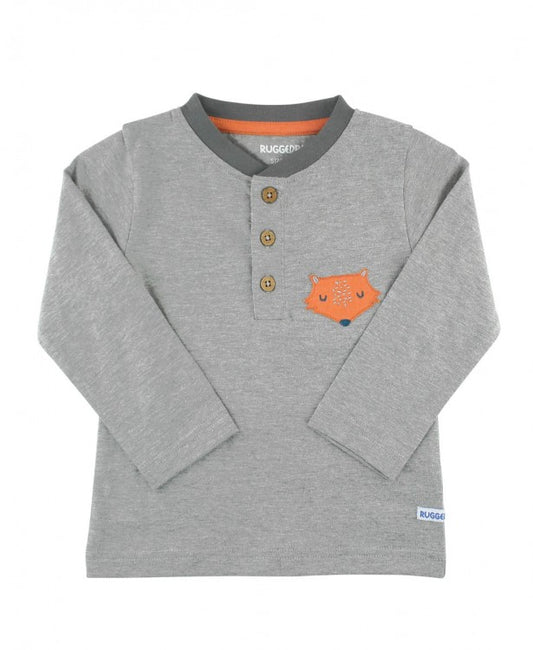 Heather Gray Fox Henley Tee  - Doodlebug's Children's Boutique