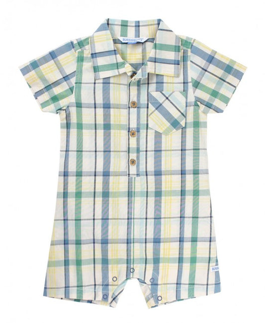 Sawyer Plaid Romper  - Doodlebug's Children's Boutique