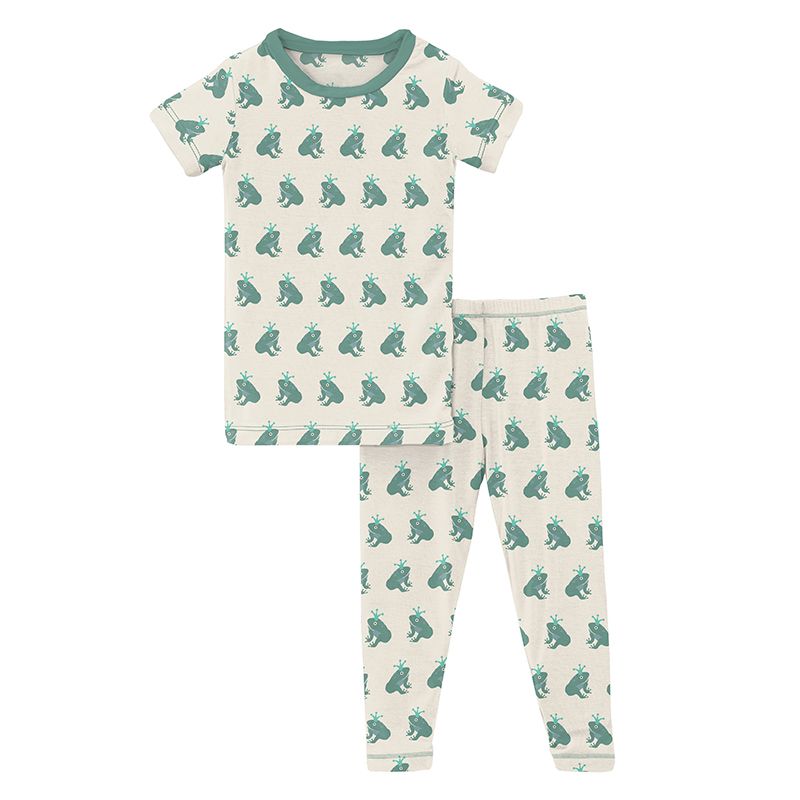 Short Sleeve Graphic Tee Pajama Set in Natural Frog Prince  - Doodlebug's Children's Boutique