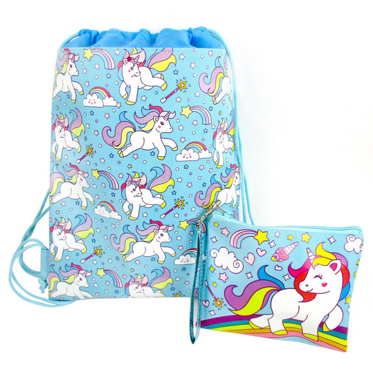 Unicorn Drawstring Backpack and Wristlet  - Doodlebug's Children's Boutique