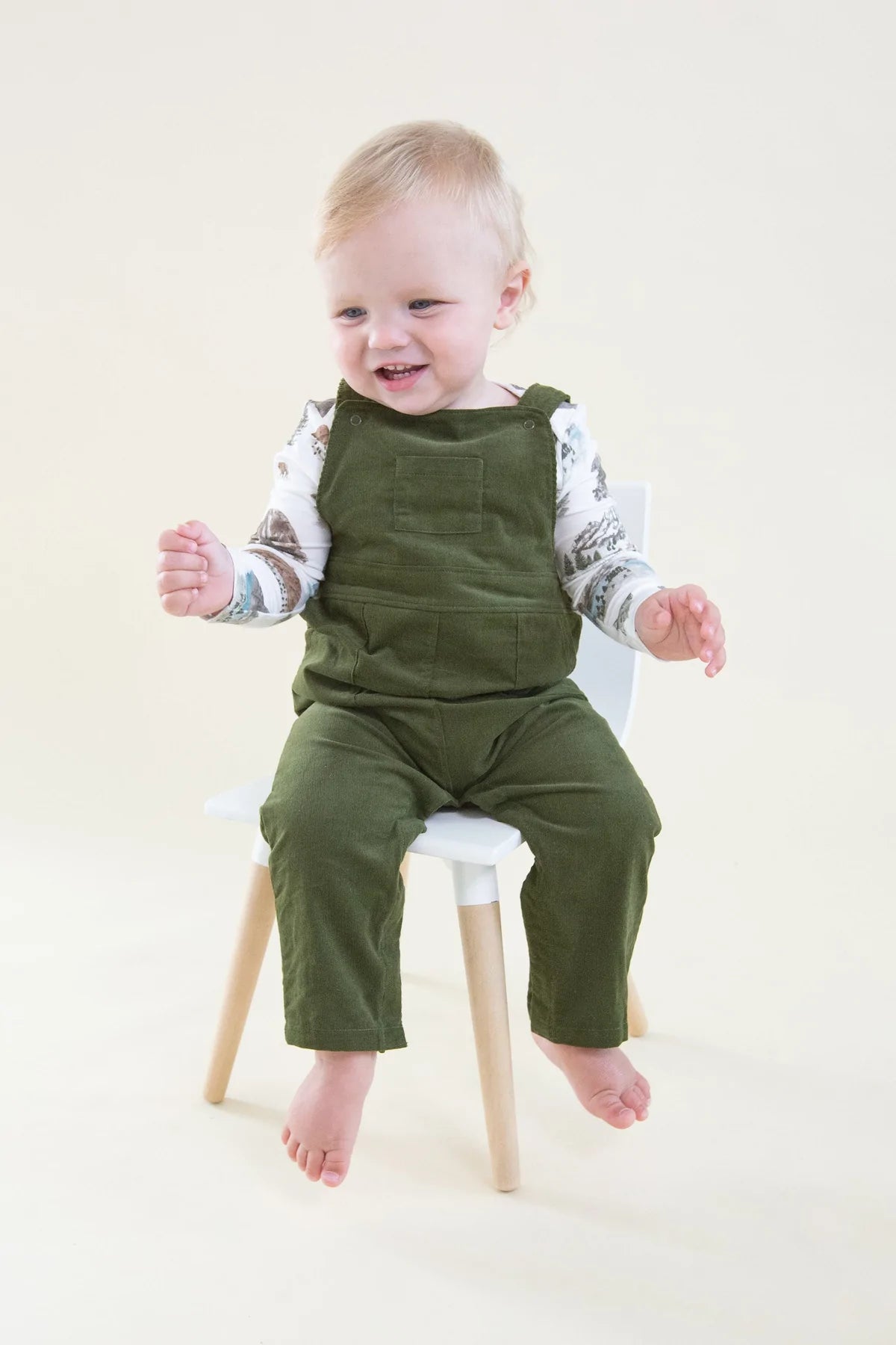 Cotton Corduroy Overalls in Chive  - Doodlebug's Children's Boutique