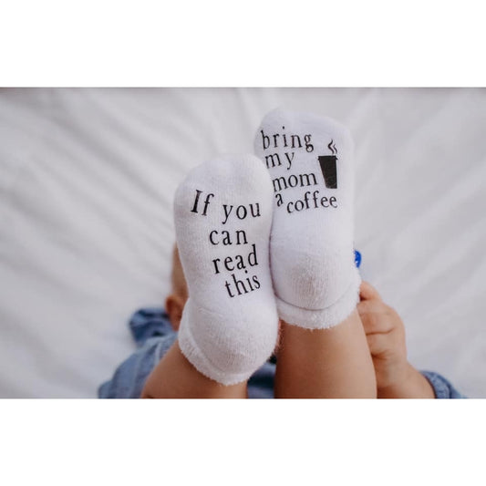 Bring my Mom Coffee Baby Socks  - Doodlebug's Children's Boutique
