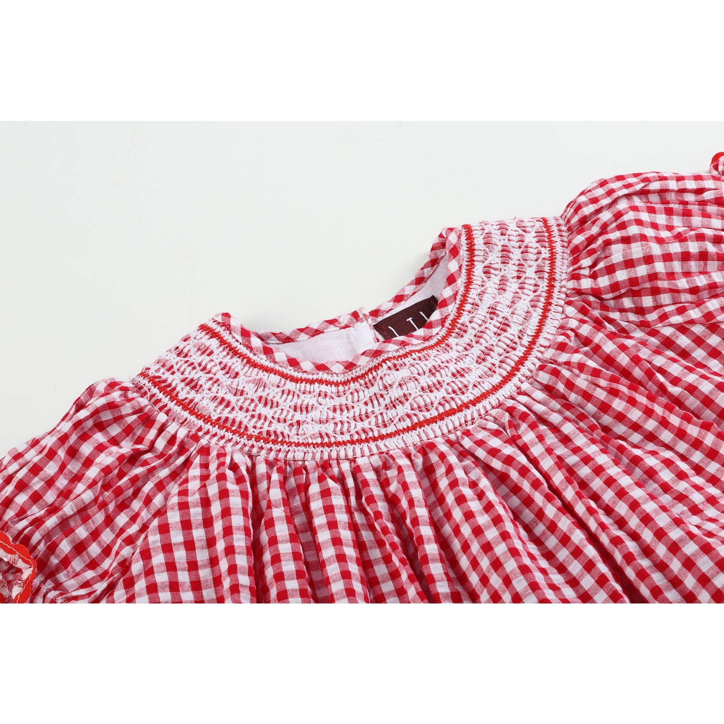 Red Gingham Smocked Bishop Dress  - Doodlebug's Children's Boutique