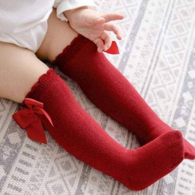 Knee High Bow Socks in Red  - Doodlebug's Children's Boutique