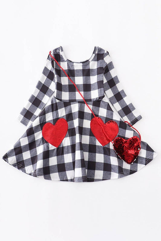 Black Plaid Heart Twirl Dress with Purse  - Doodlebug's Children's Boutique