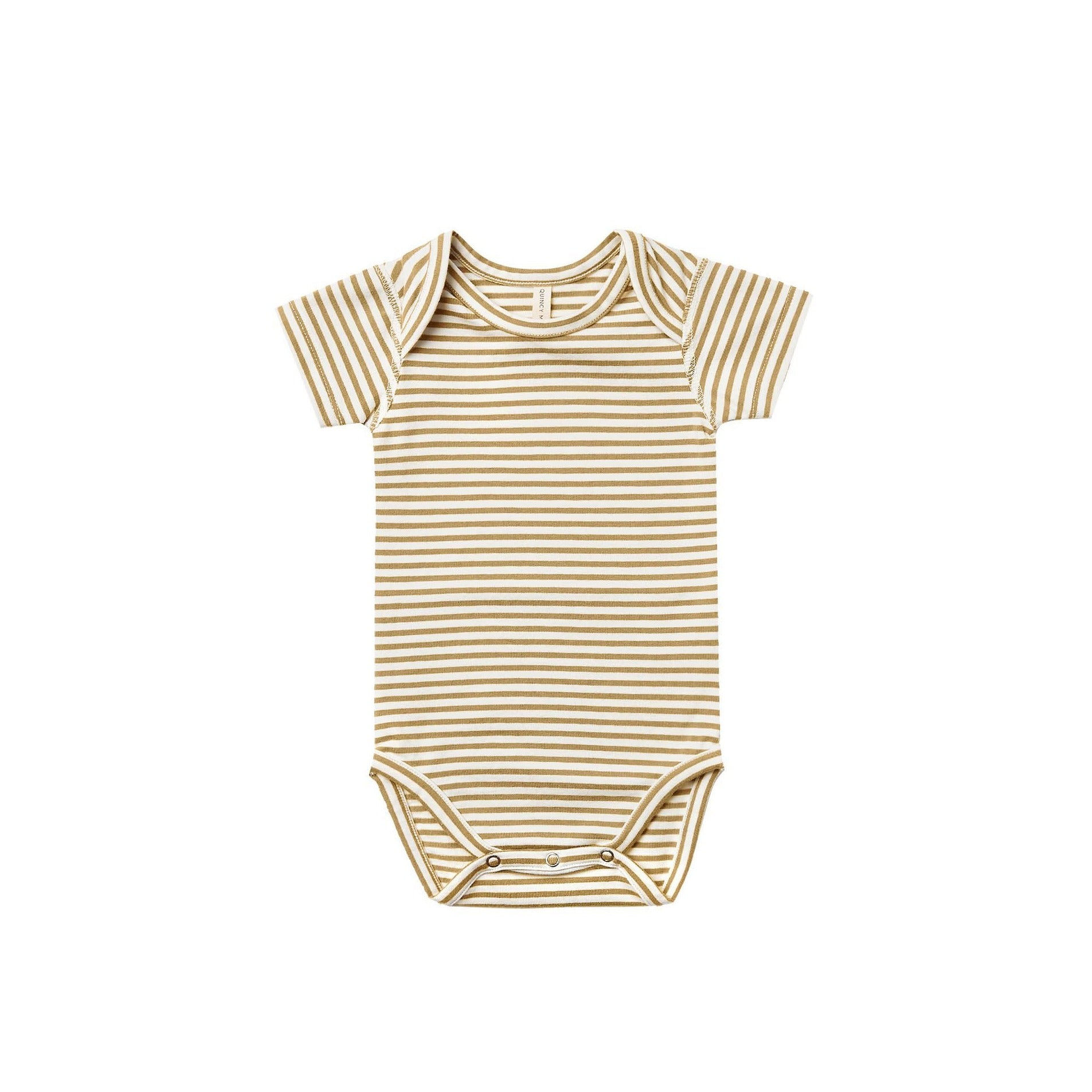 Short Sleeve Bodysuit in Gold Stripe  - Doodlebug's Children's Boutique