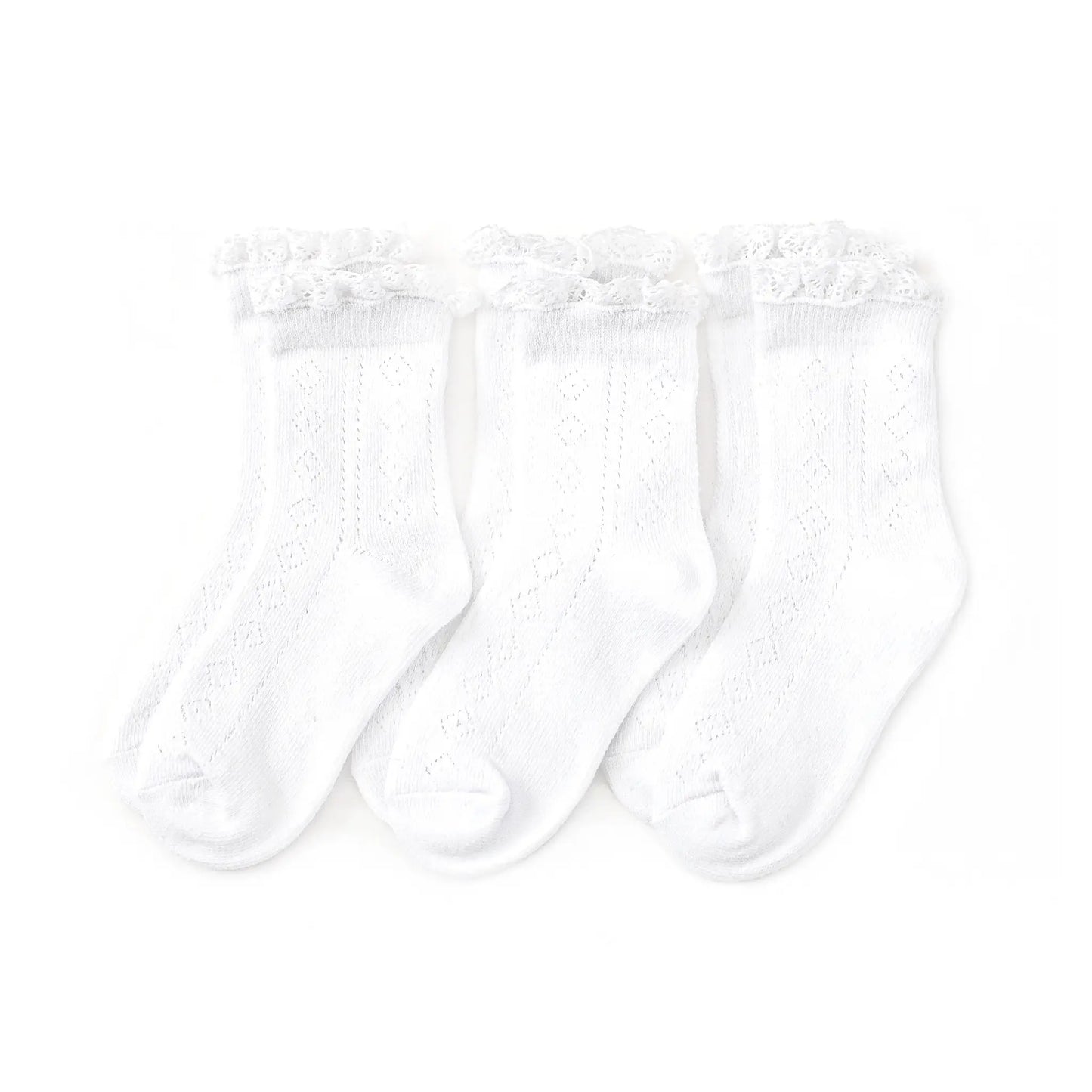 All White Fancy 3 Pack Midi Socks  - Doodlebug's Children's Boutique